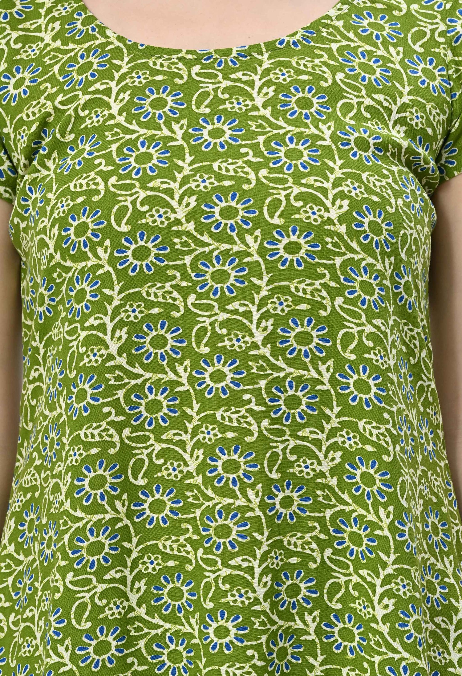 Green Floral Half Sleeve Dress for Women