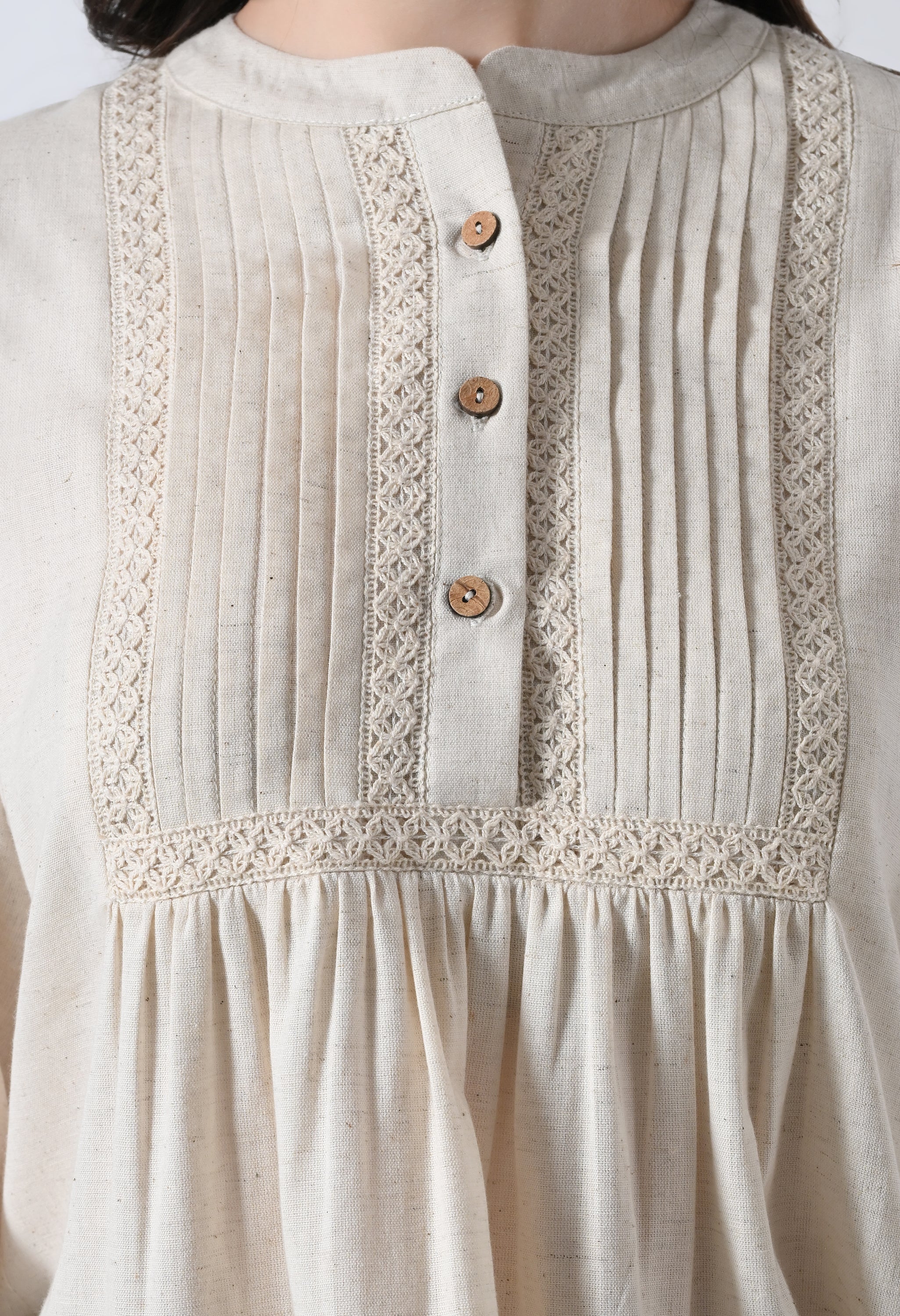 Cream Solid Elbow Sleeve Top for Women