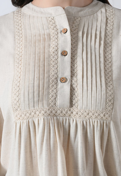 Cream Solid Elbow Sleeve Top for Women