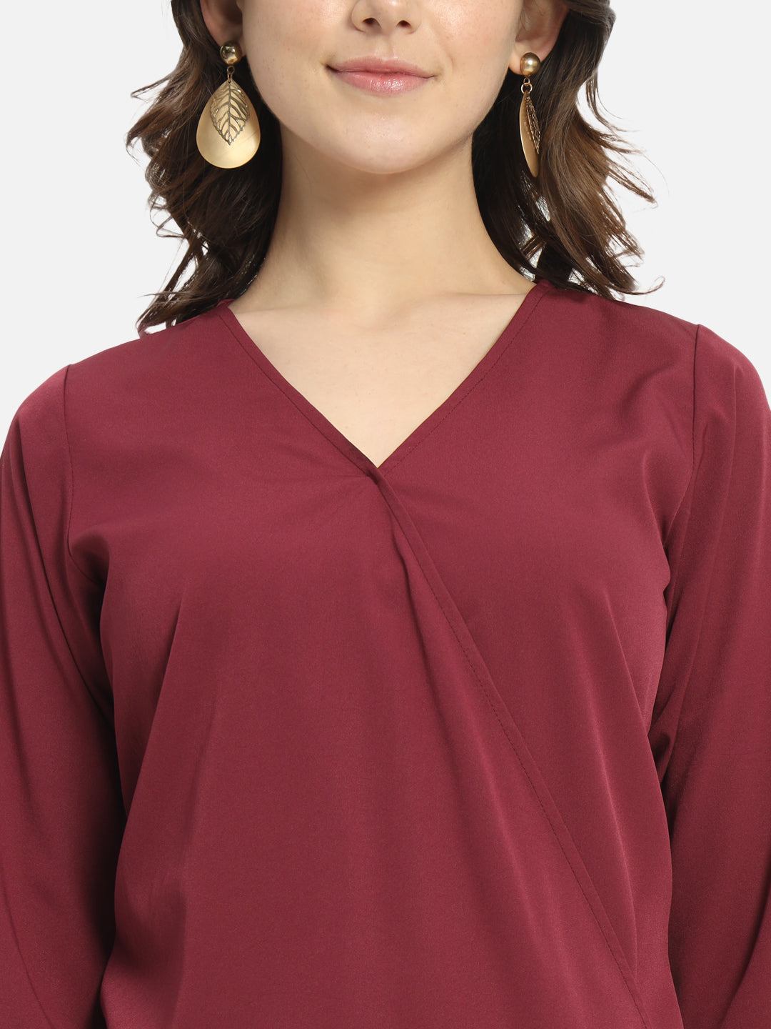Solid Maroon V-Neck Top for Women