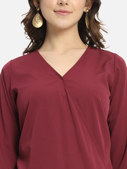 Solid Maroon V-Neck Top for Women