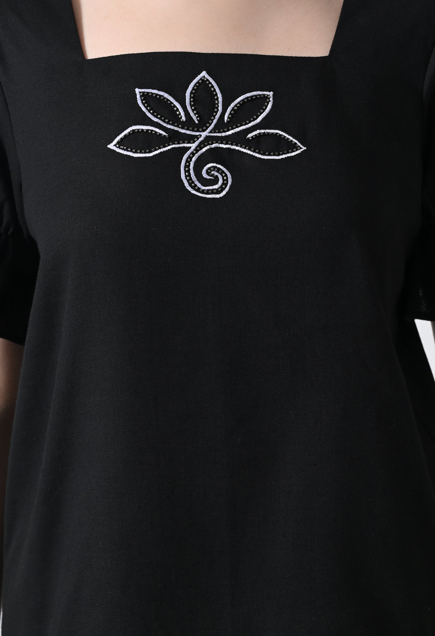Black Embroidered Bell Sleeve Top for Women
