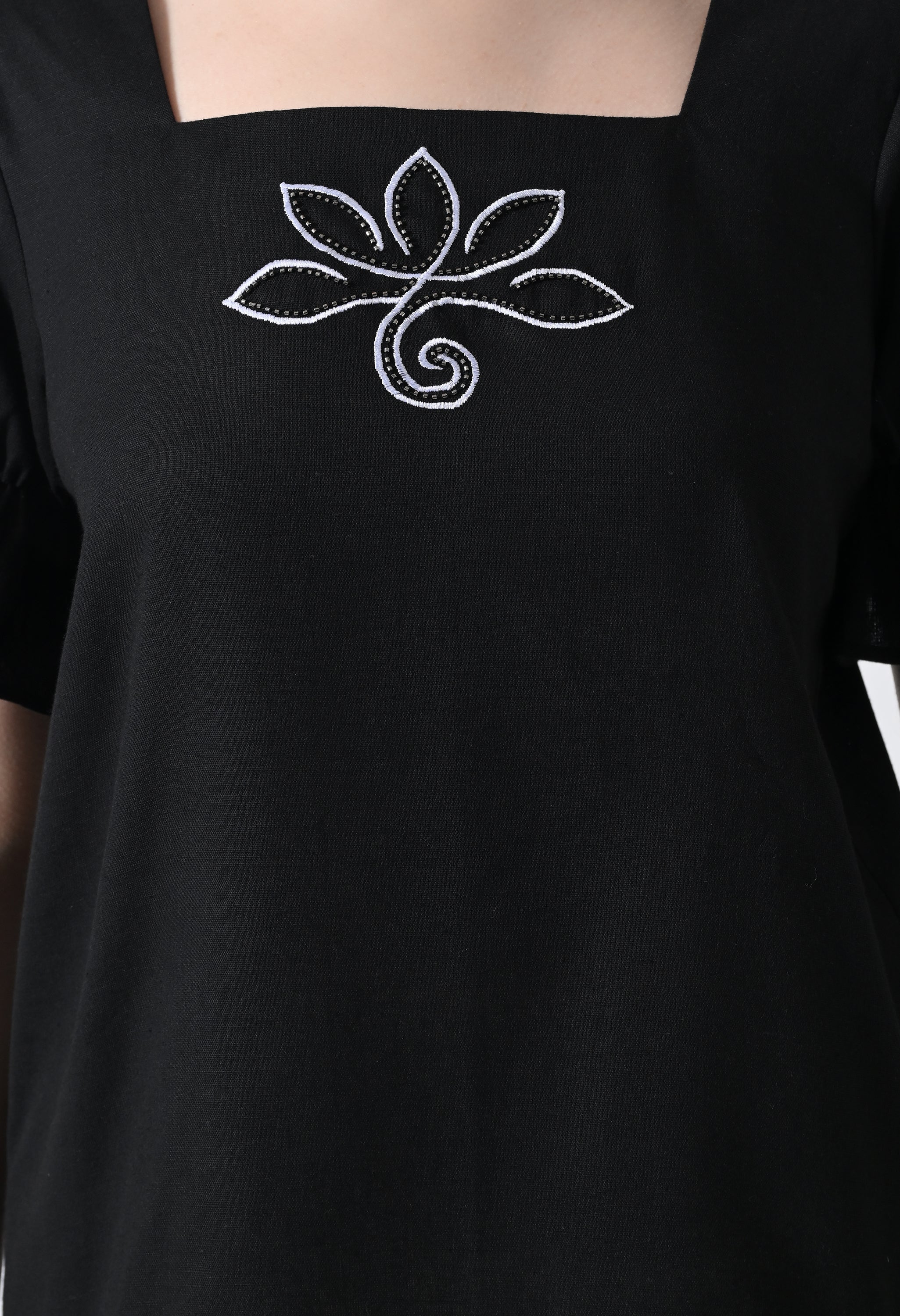 Black Embroidered Bell Sleeve Top for Women