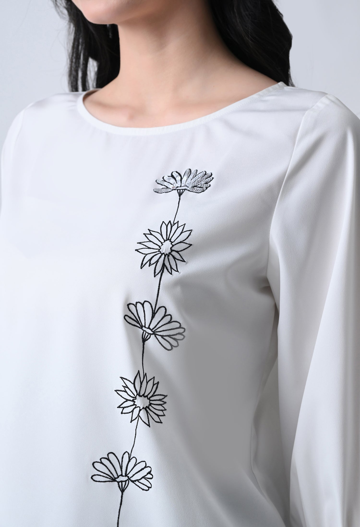 Embroidered Bell Sleeve Top for Women