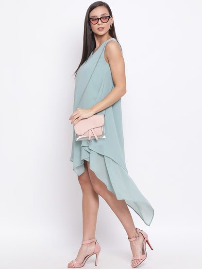 Solid Light Green Sleeveless Dress for Women