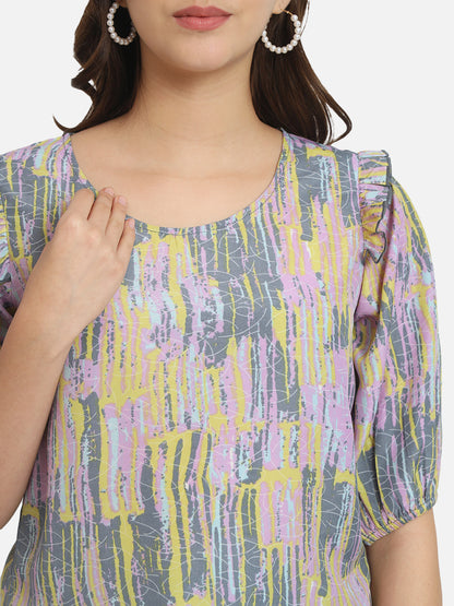 Multicolor Printed Round Neck Top for Women