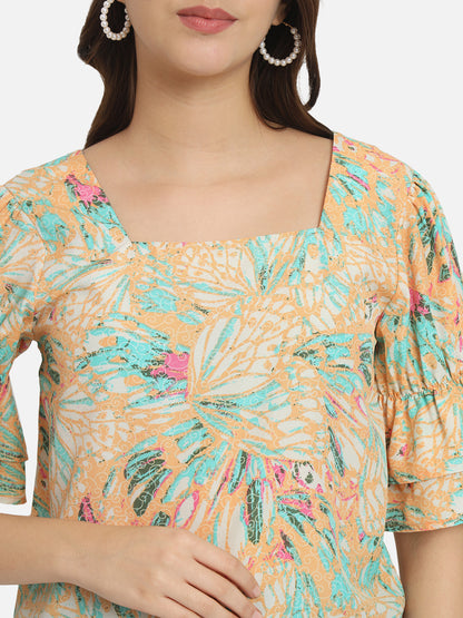 Multicolor Floral Half Bell Sleeve Top for Women