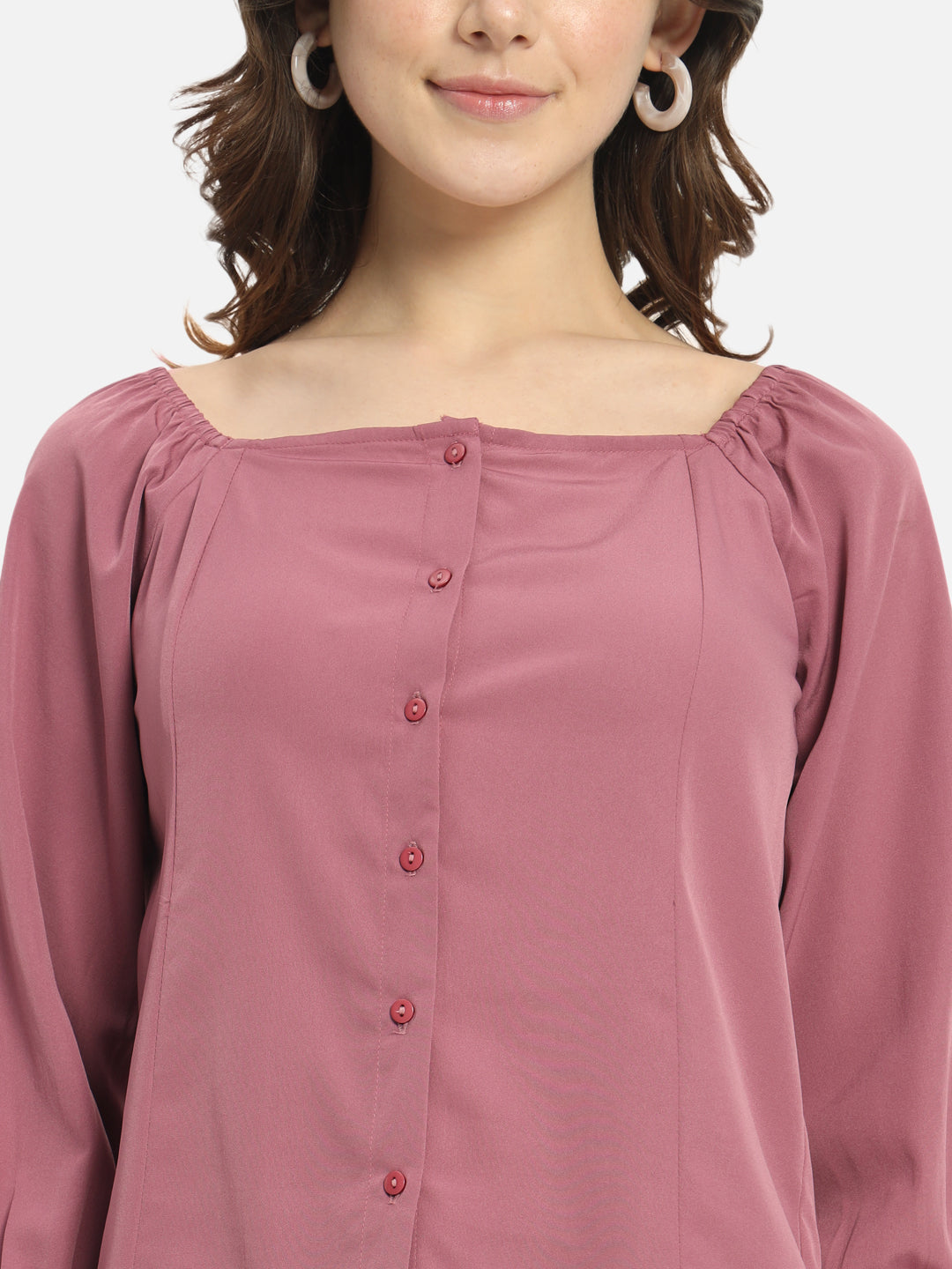 Pink Solid Full Cuff Sleeve Shirt for Women
