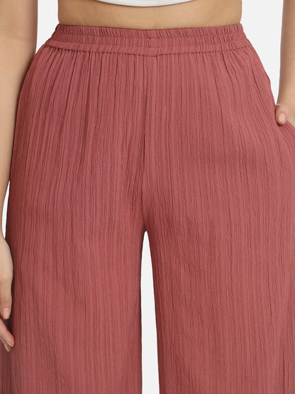 Pink Solid Regular Fit Straight Palazzo for Women