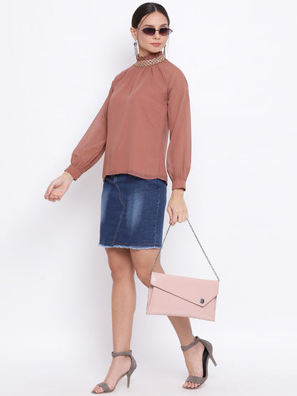 Solid High Neck Top for Women
