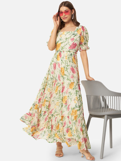 Floral Half Sleeve Ankle Length Dress for Women