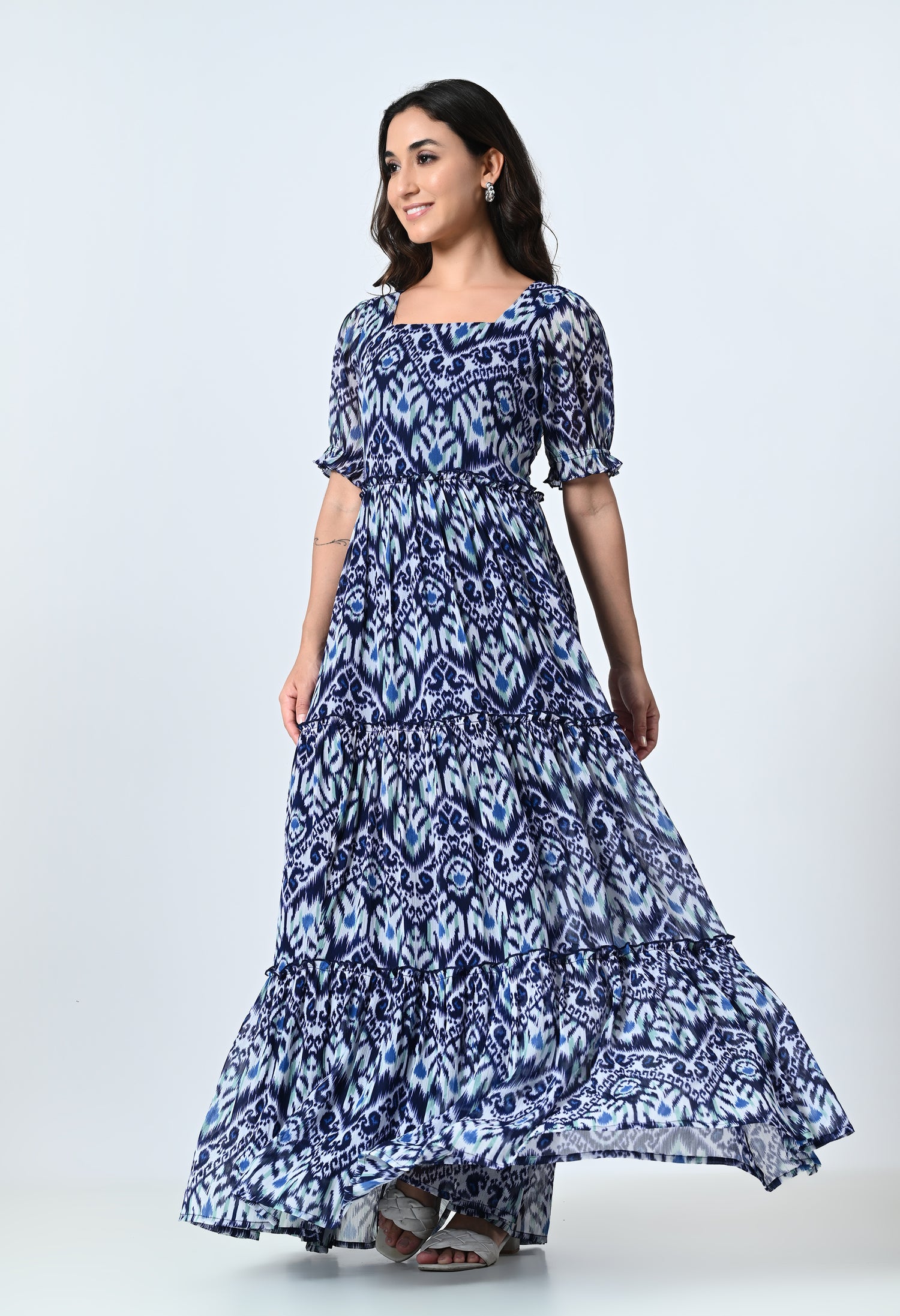 Multicolor Half Sleeve Ankle Length Dress for Women