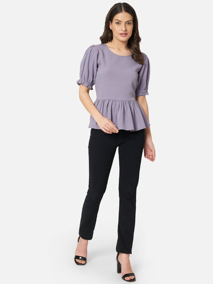Purple Solid Round Neck Top for Women