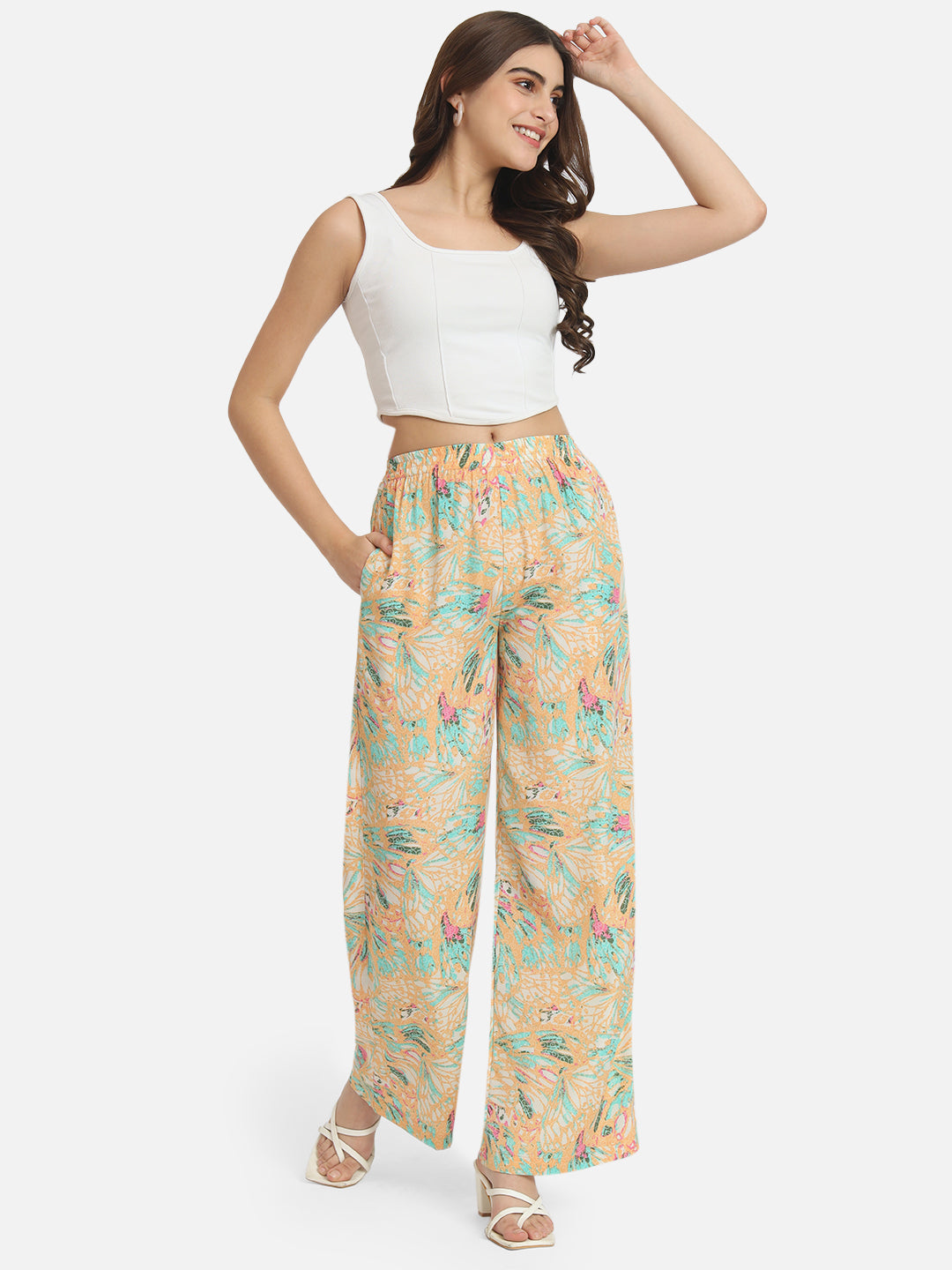 Multicolor Floral Regular Fit Straight Palazzo for Women