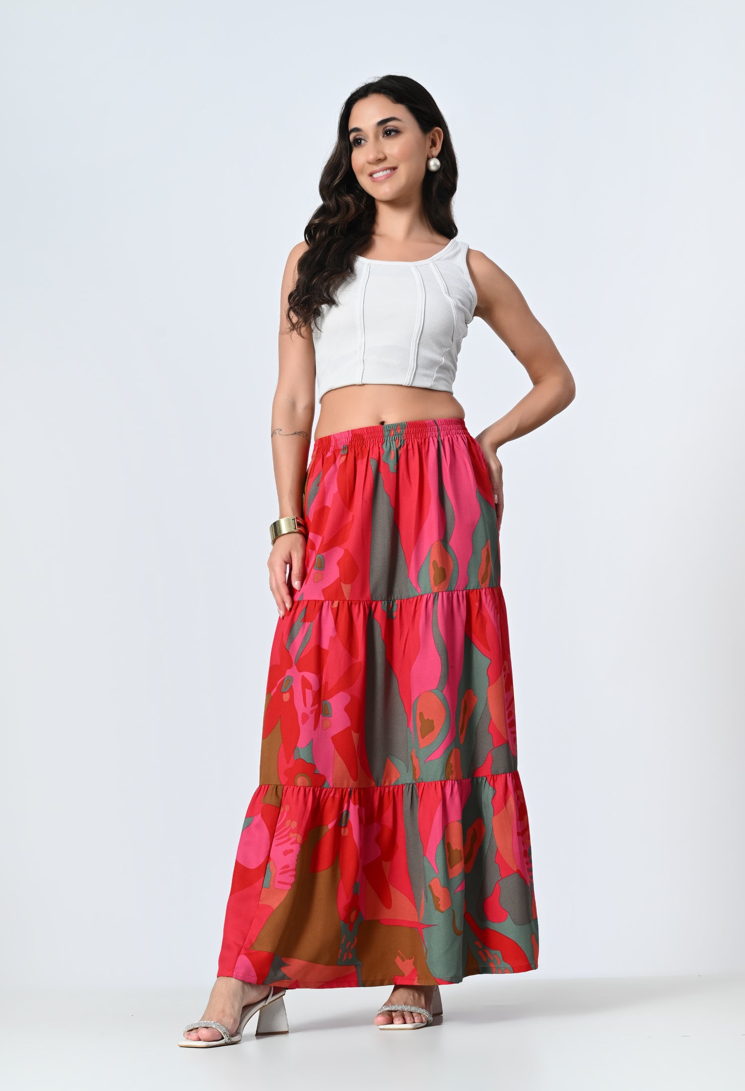 Multicolor Printed Ankle Length Skirt for Women