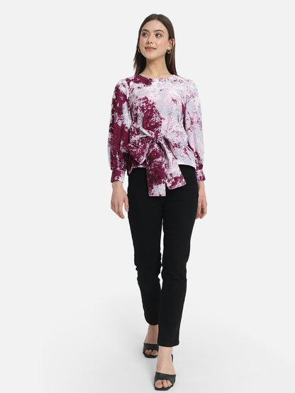 Multicolor Tie &amp; Dye Round Neck Top for Women