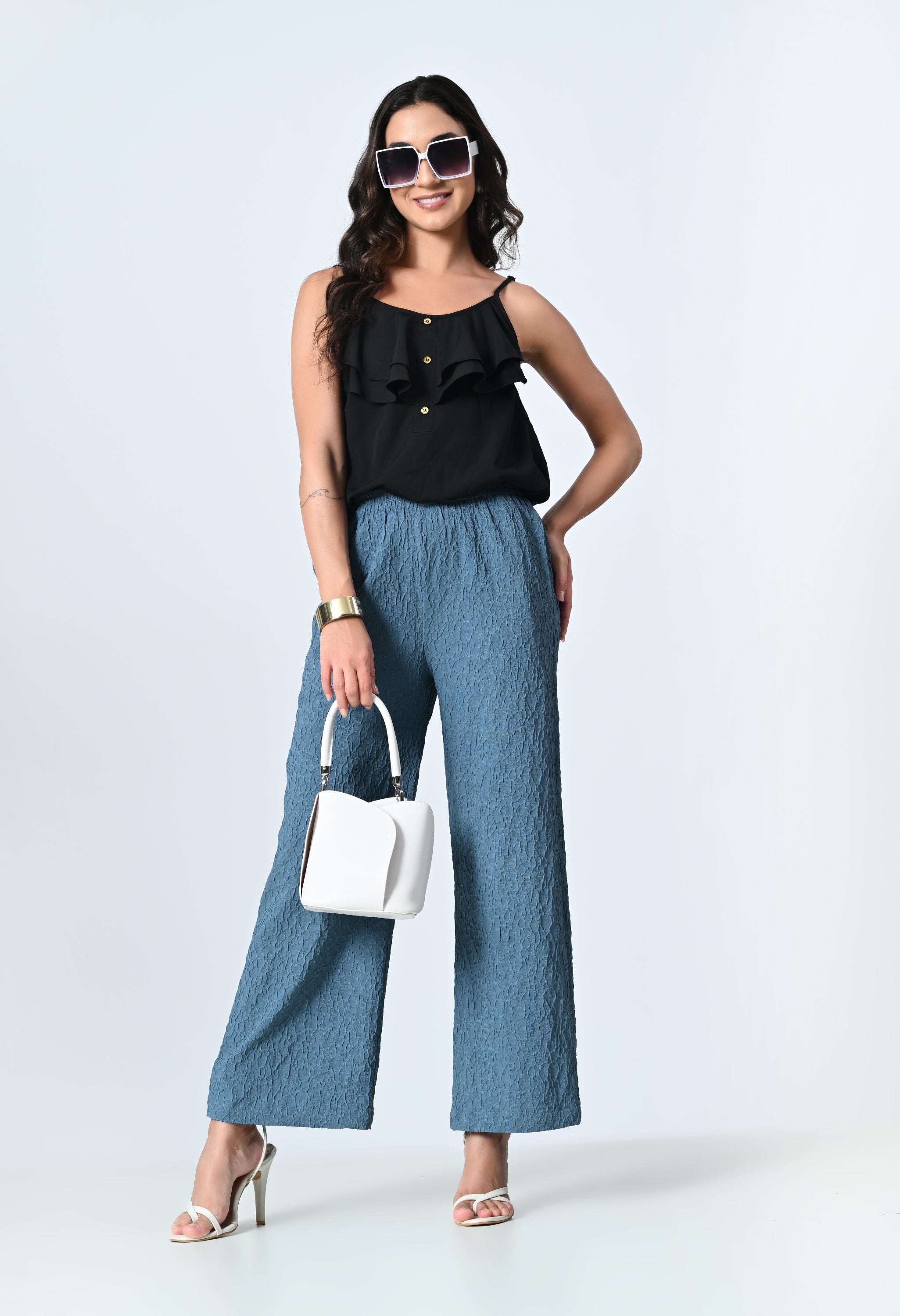 Self-Design Regular Fit Straight Palazzo for Women