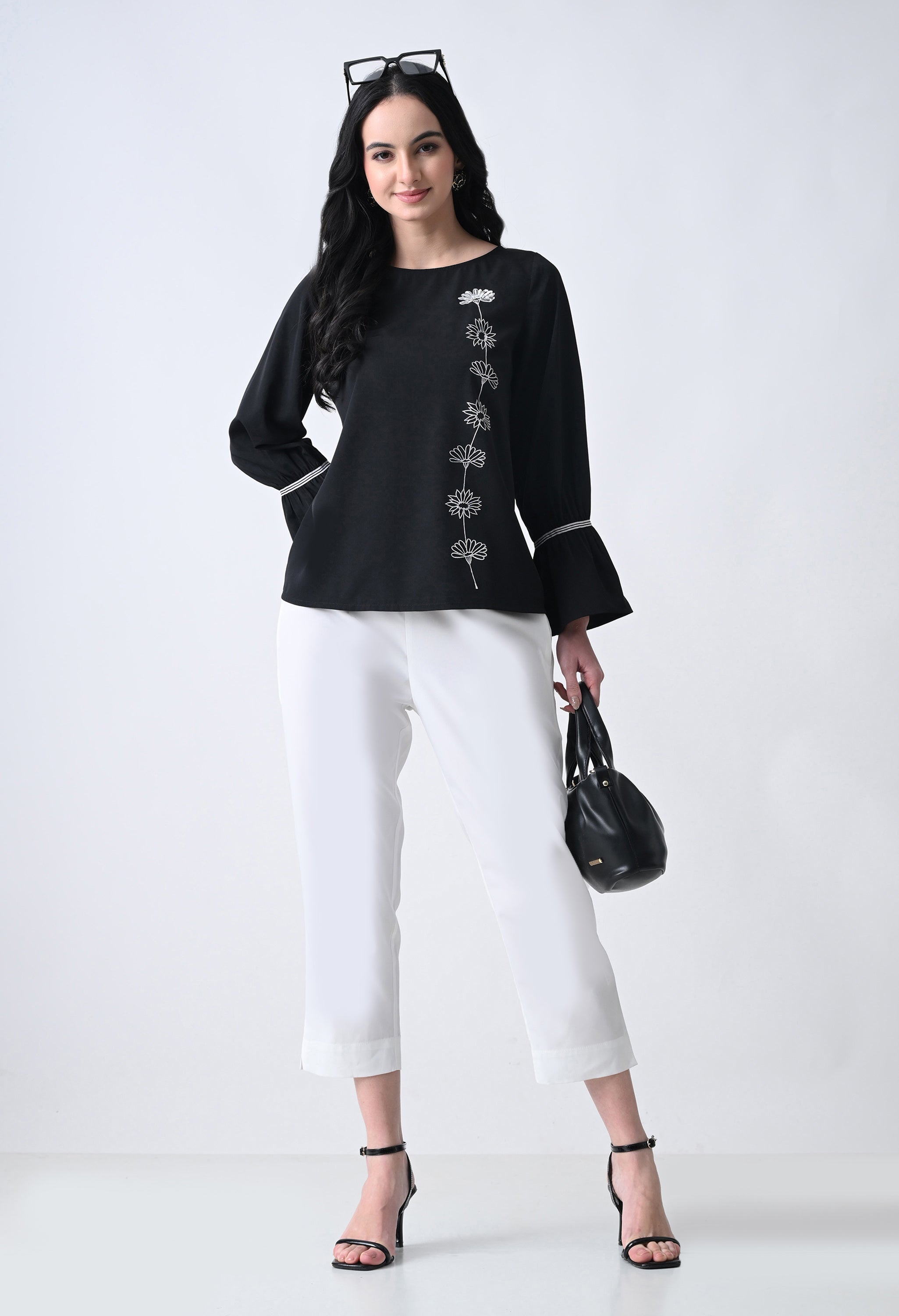 Embroidered Bell Sleeve Top for Women