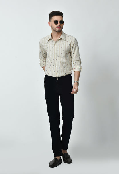 Beige Printed Full Cuff Sleeve Cotton Blend Shirt for Men
