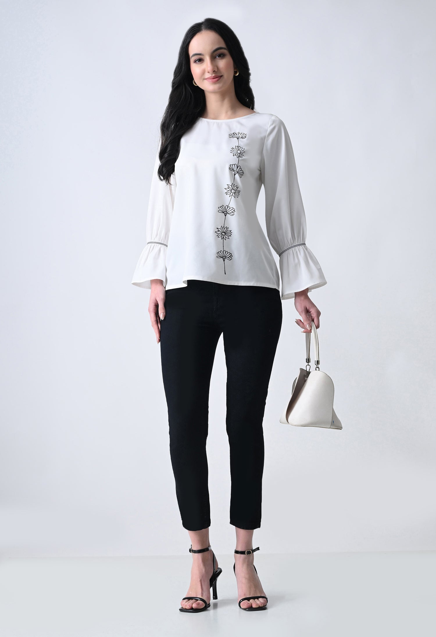 Embroidered Bell Sleeve Top for Women