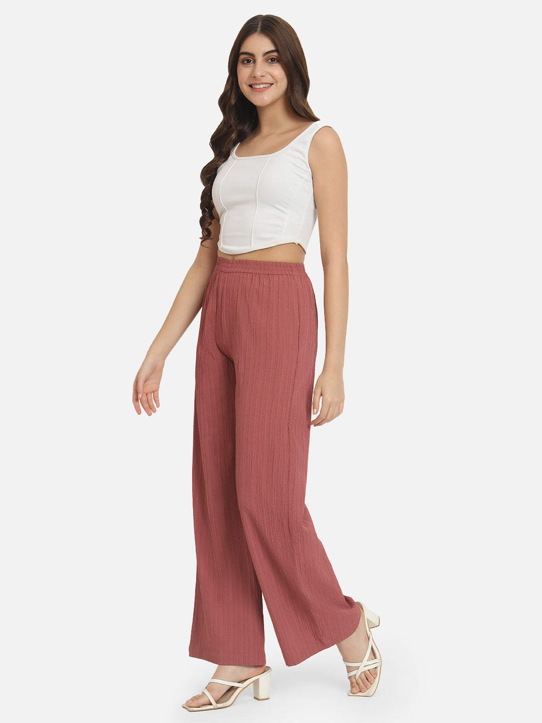 Pink Solid Regular Fit Straight Palazzo for Women