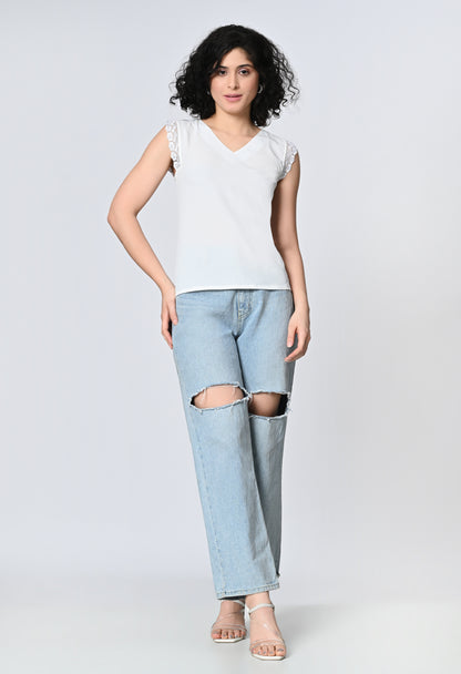 White Solid Top for Women