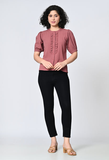 Solid Pink Half Sleeve Top for Women