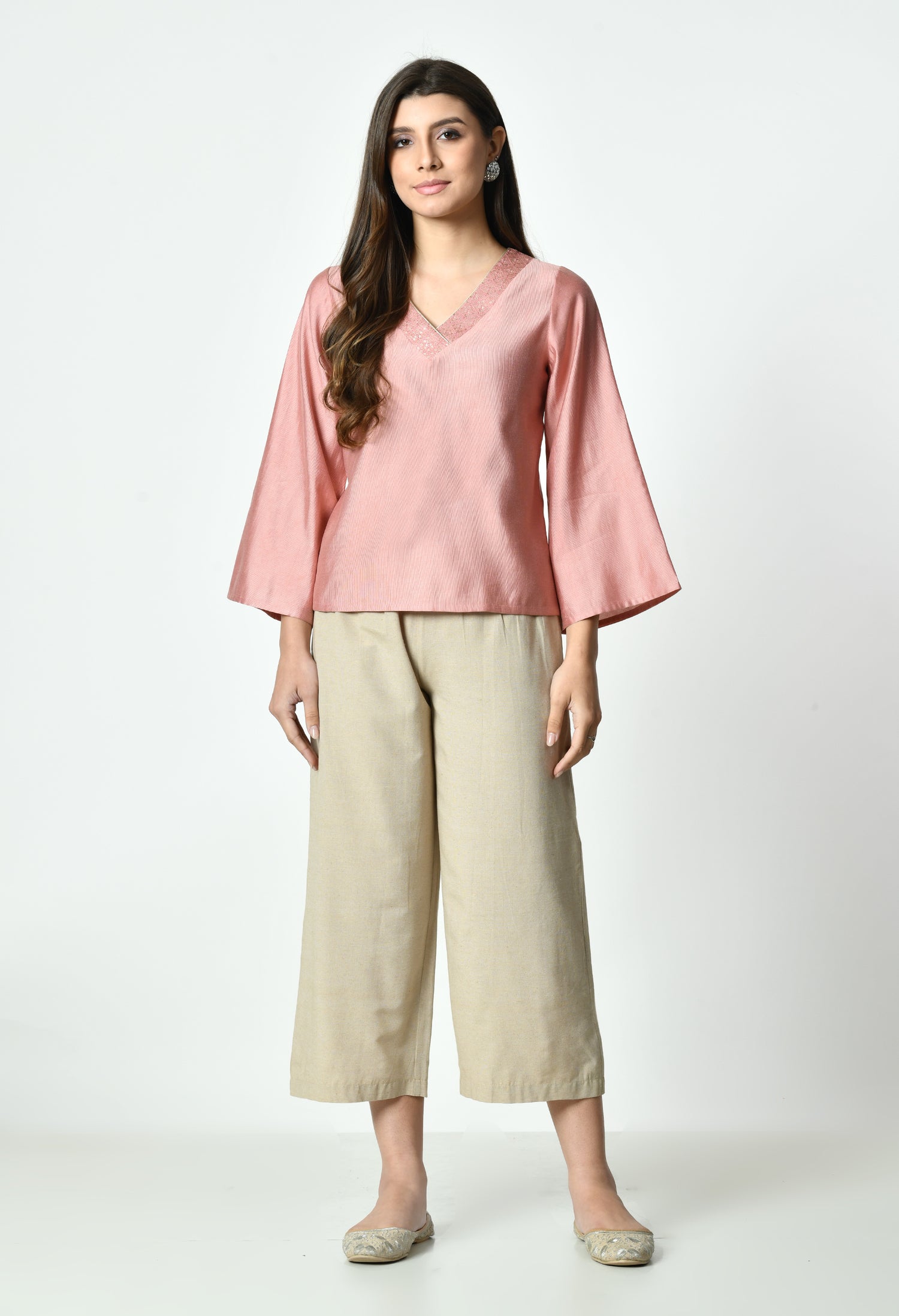 Solid V-Neck Top for Women