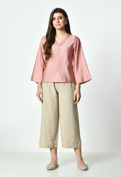 Solid V-Neck Top for Women