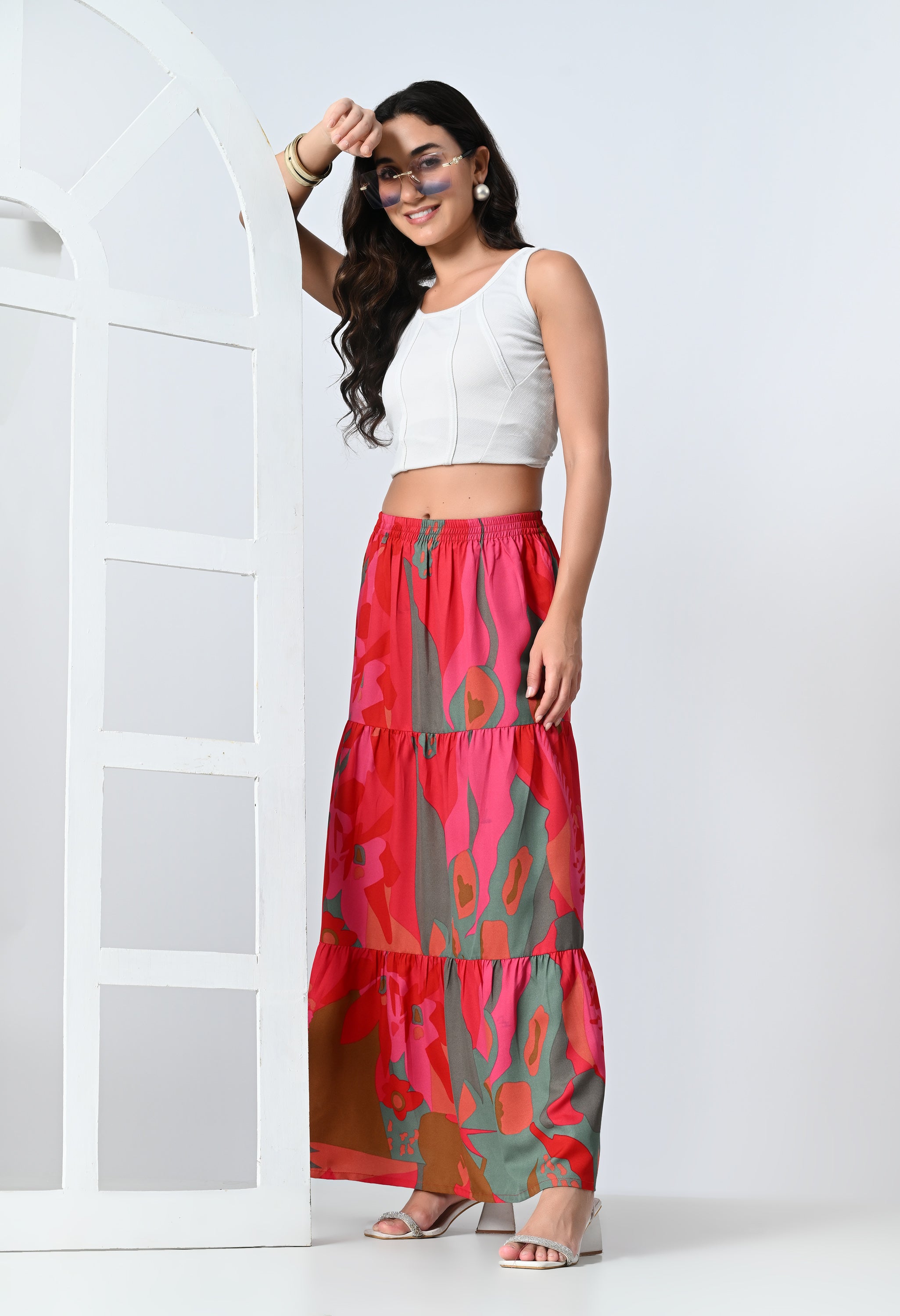 Multicolor Printed Ankle Length Skirt for Women