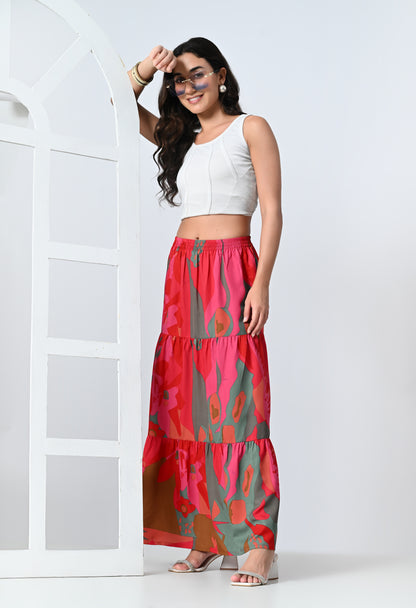 Multicolor Printed Ankle Length Skirt for Women