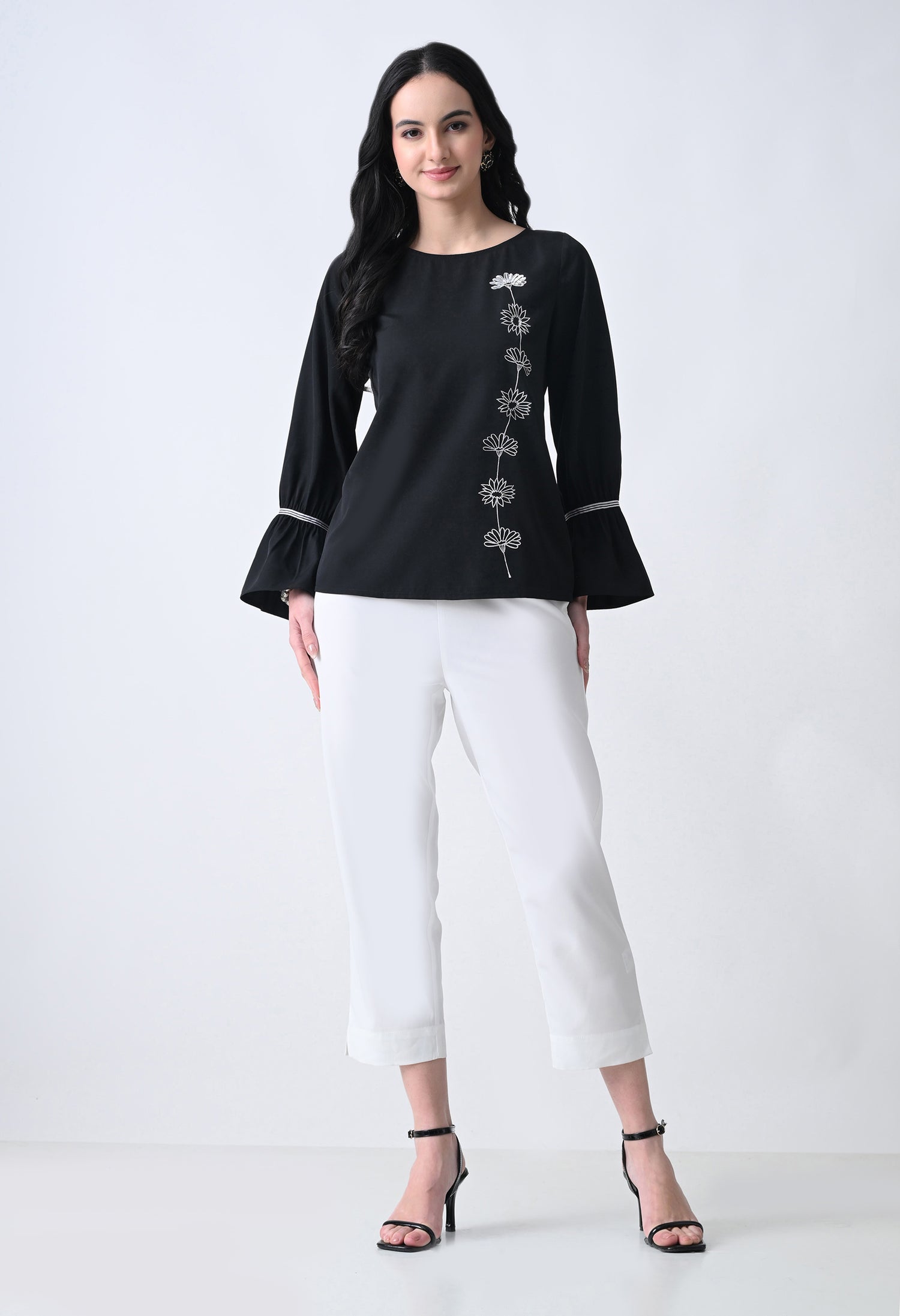 Embroidered Bell Sleeve Top for Women