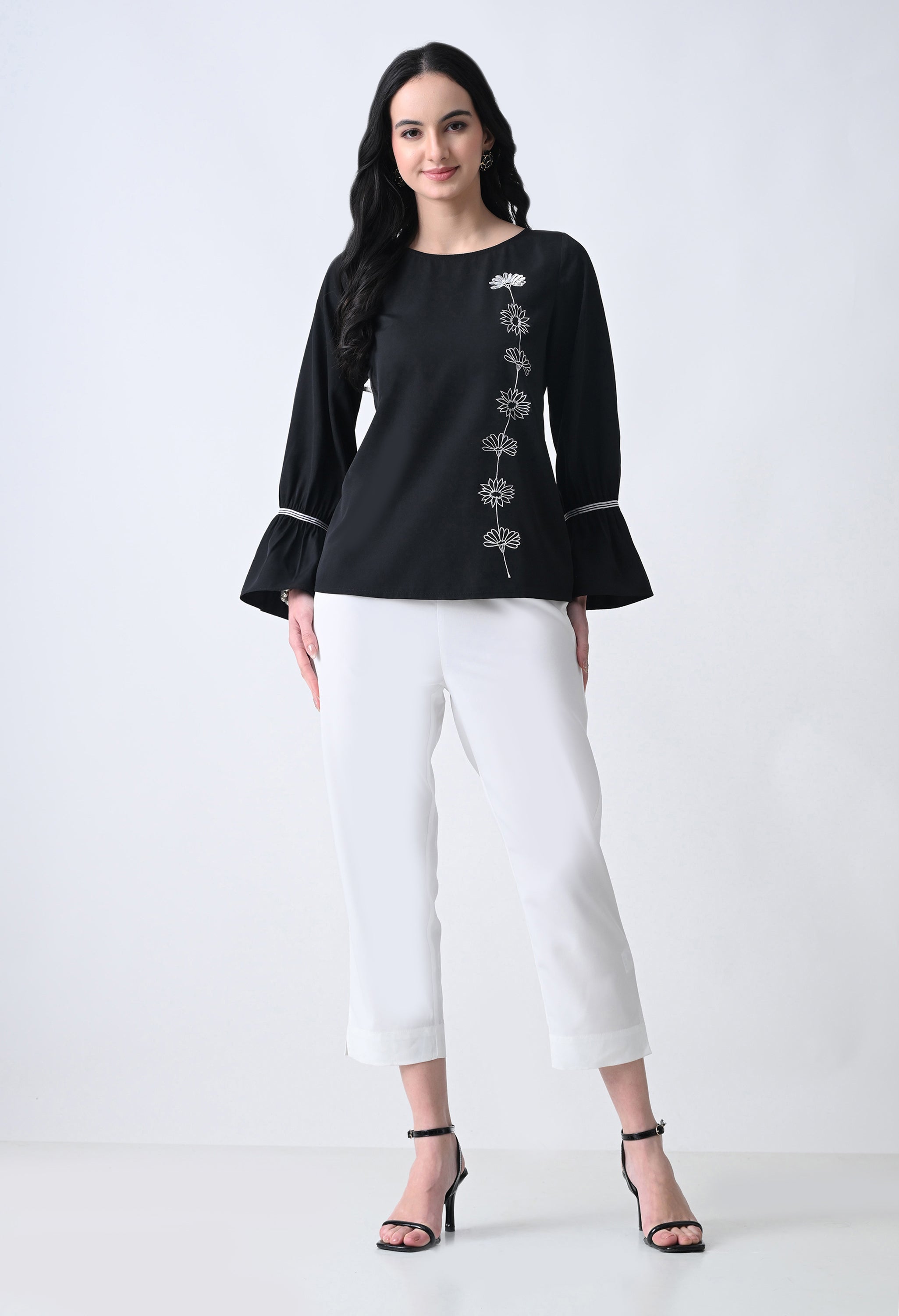 Embroidered Bell Sleeve Top for Women