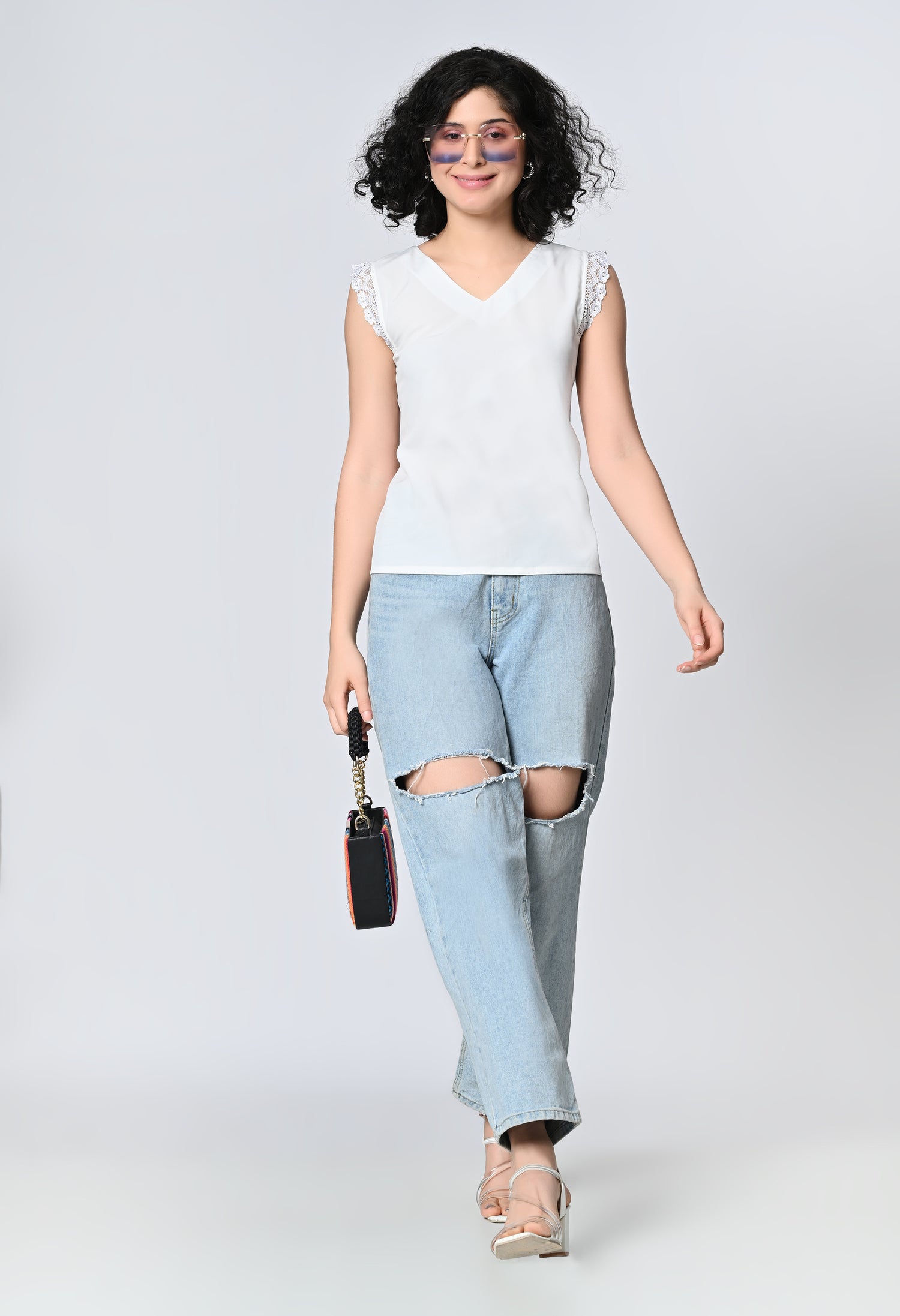 White Solid Top for Women