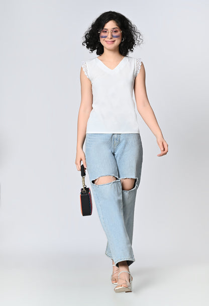 White Solid Top for Women