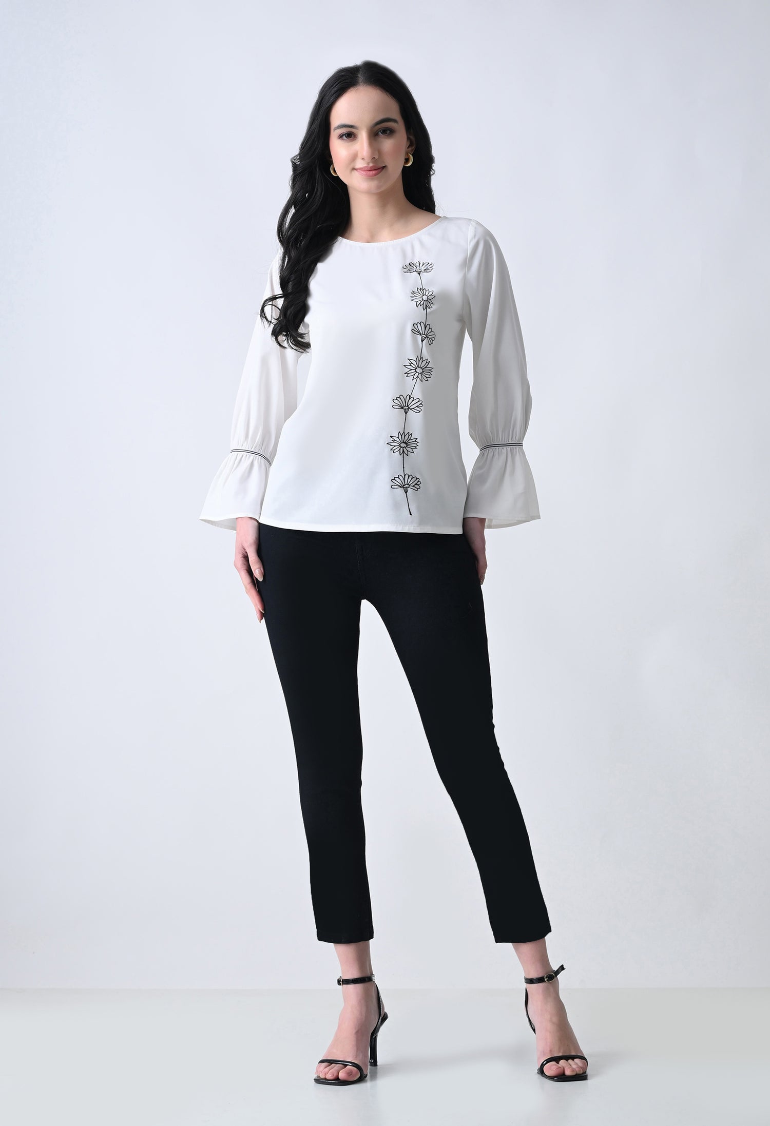 Embroidered Bell Sleeve Top for Women