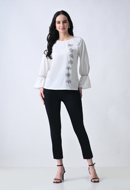 Embroidered Bell Sleeve Top for Women