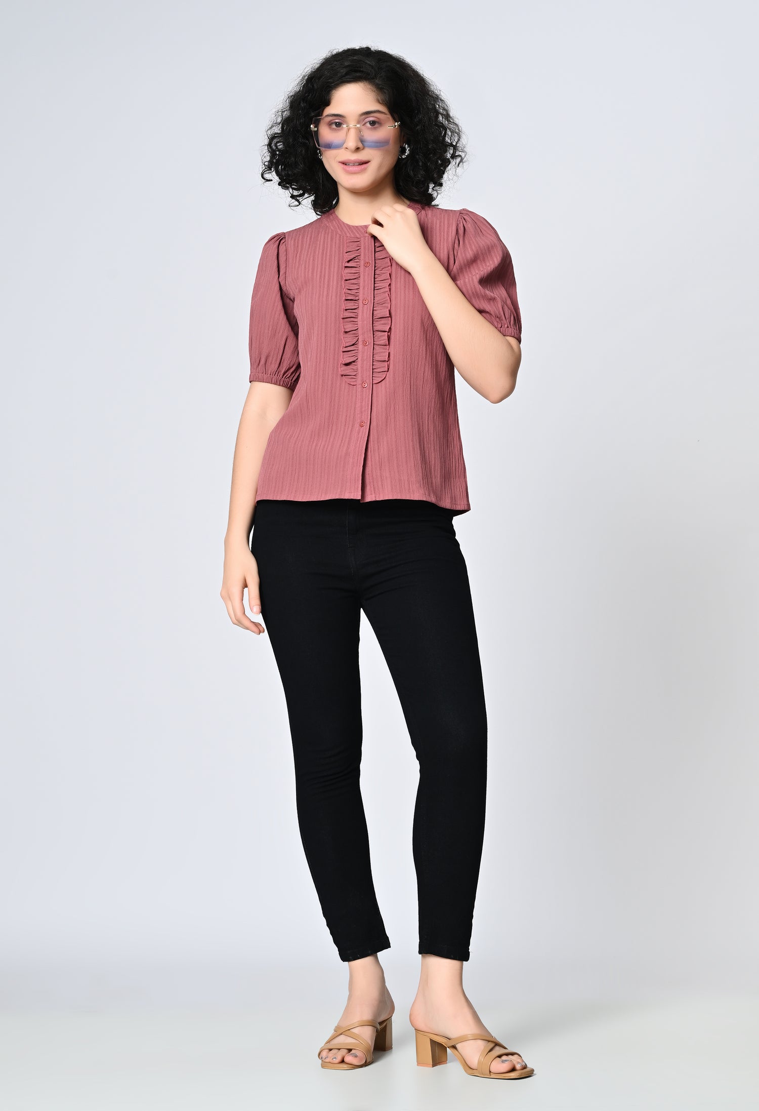 Solid Pink Half Sleeve Top for Women