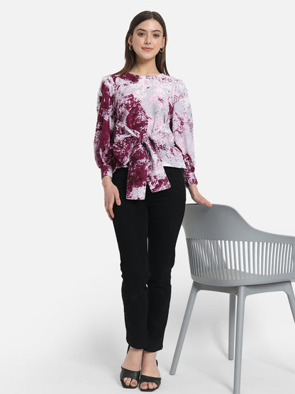 Multicolor Tie &amp; Dye Round Neck Top for Women