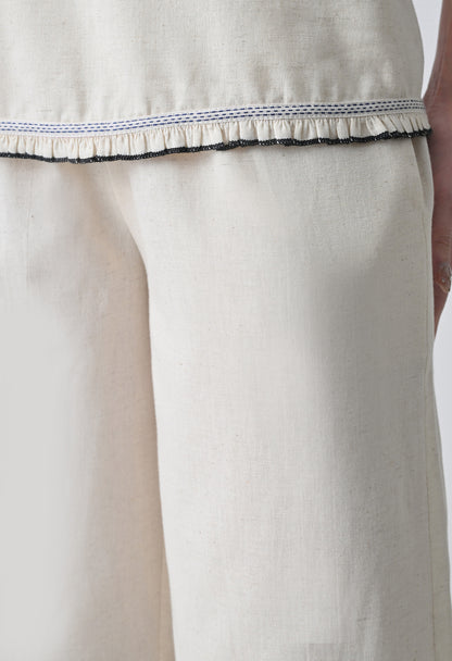 Women’s Cream Floral Embroidery Half Sleeve Top &amp; Palazzo Co-Ord Set