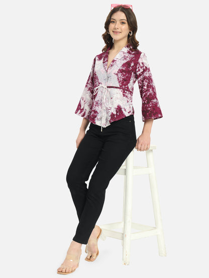 Multicolor Tie &amp; Dye Collar Neck Top for Women