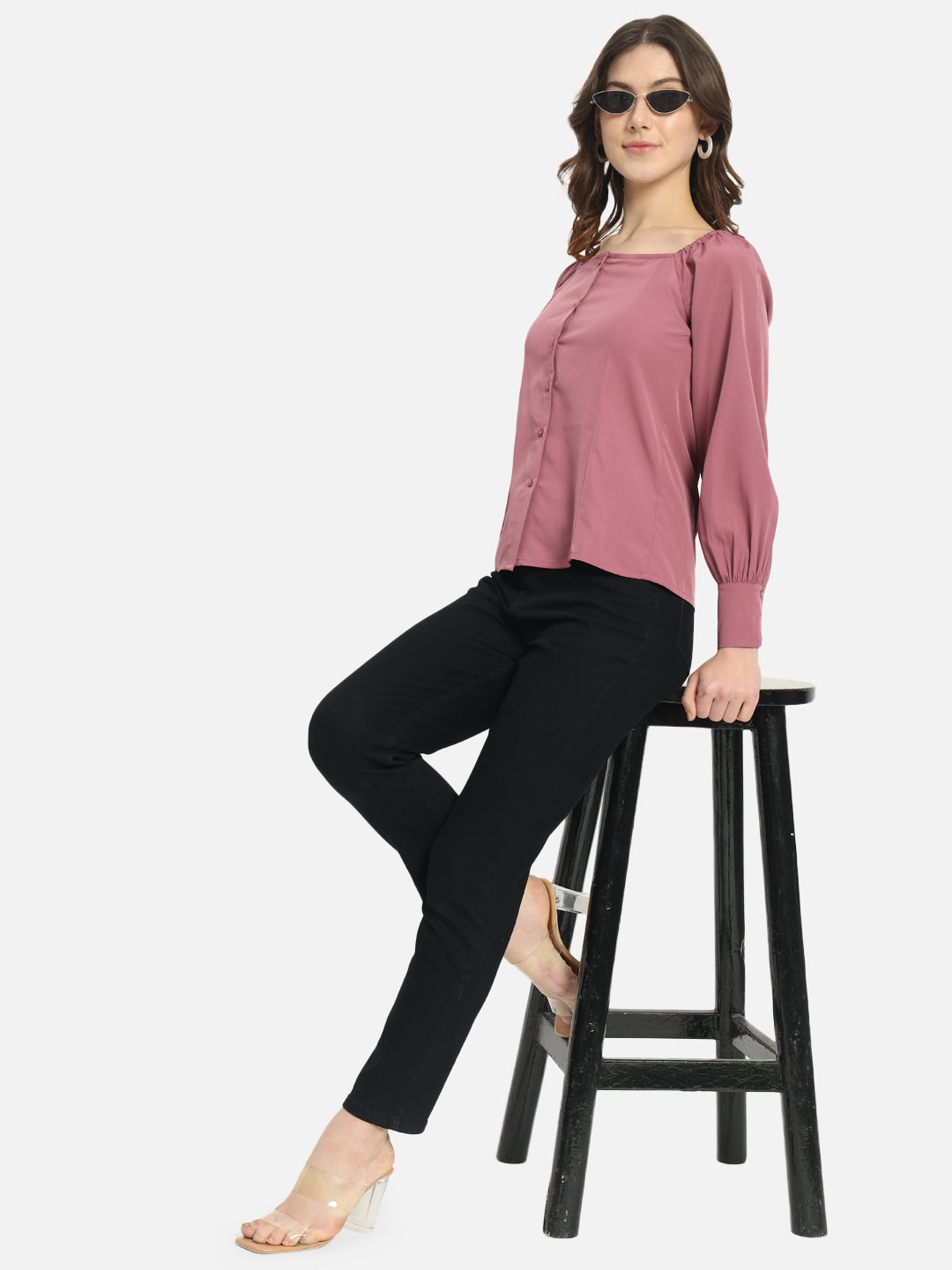 Pink Solid Full Cuff Sleeve Shirt for Women