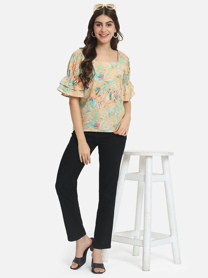 Multicolor Floral Half Bell Sleeve Top for Women