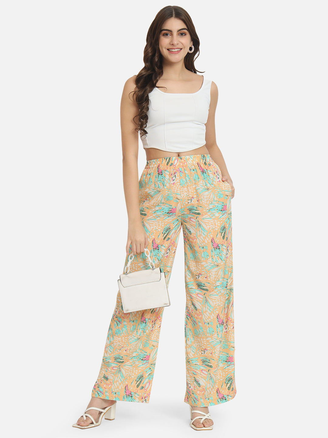 Multicolor Floral Regular Fit Straight Palazzo for Women