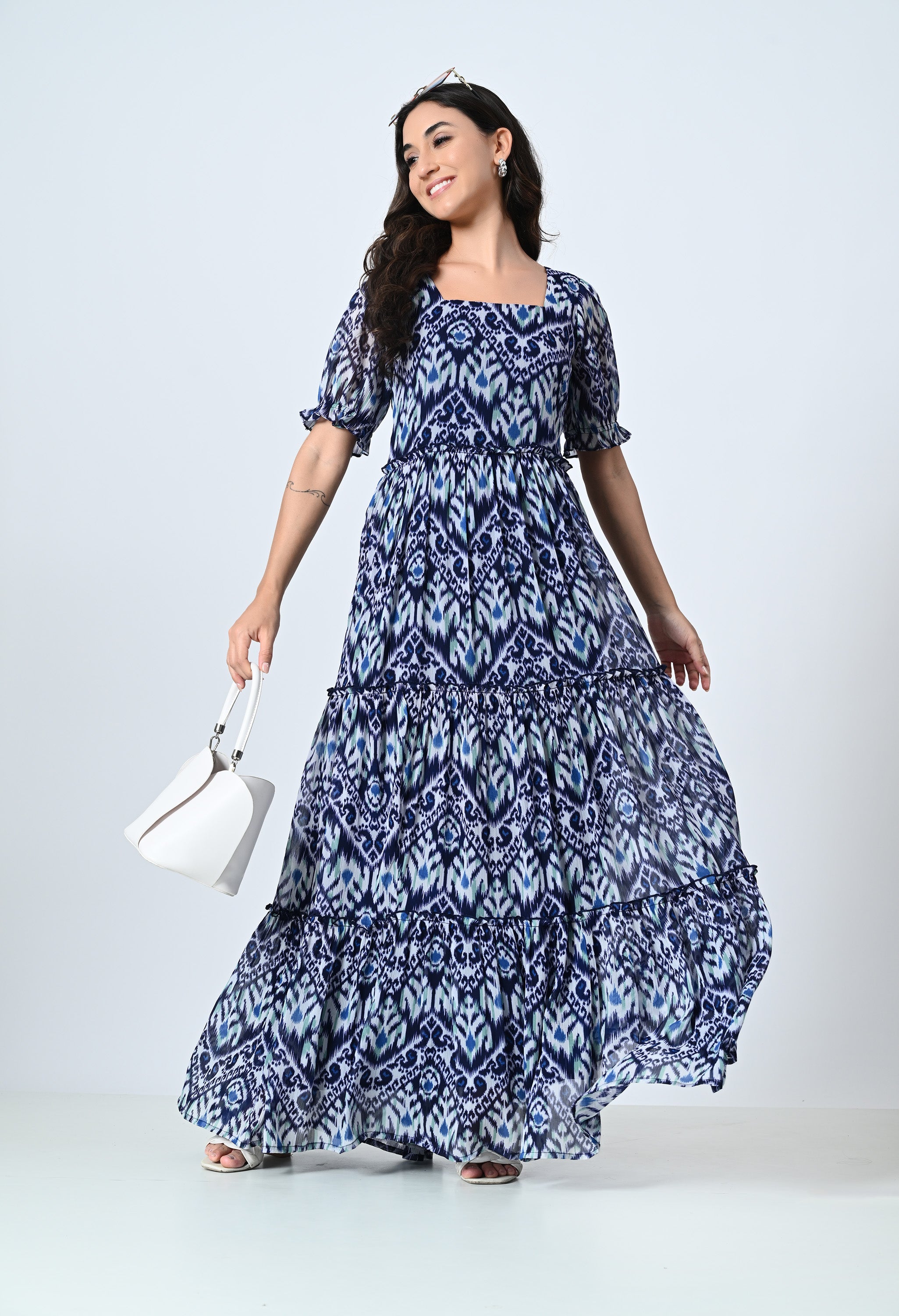Multicolor Half Sleeve Ankle Length Dress for Women