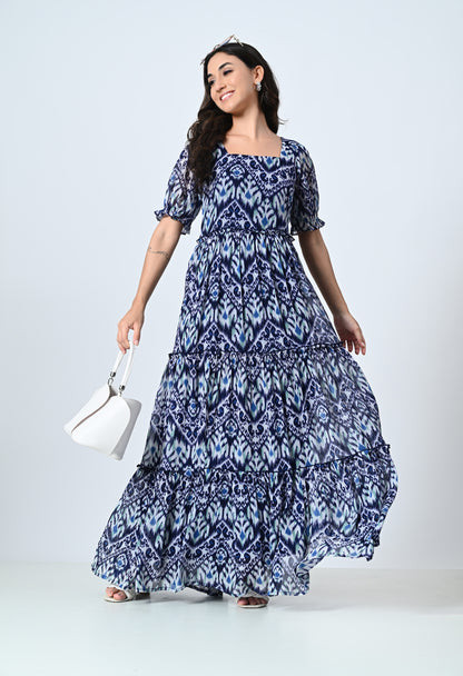 Multicolor Half Sleeve Ankle Length Dress for Women