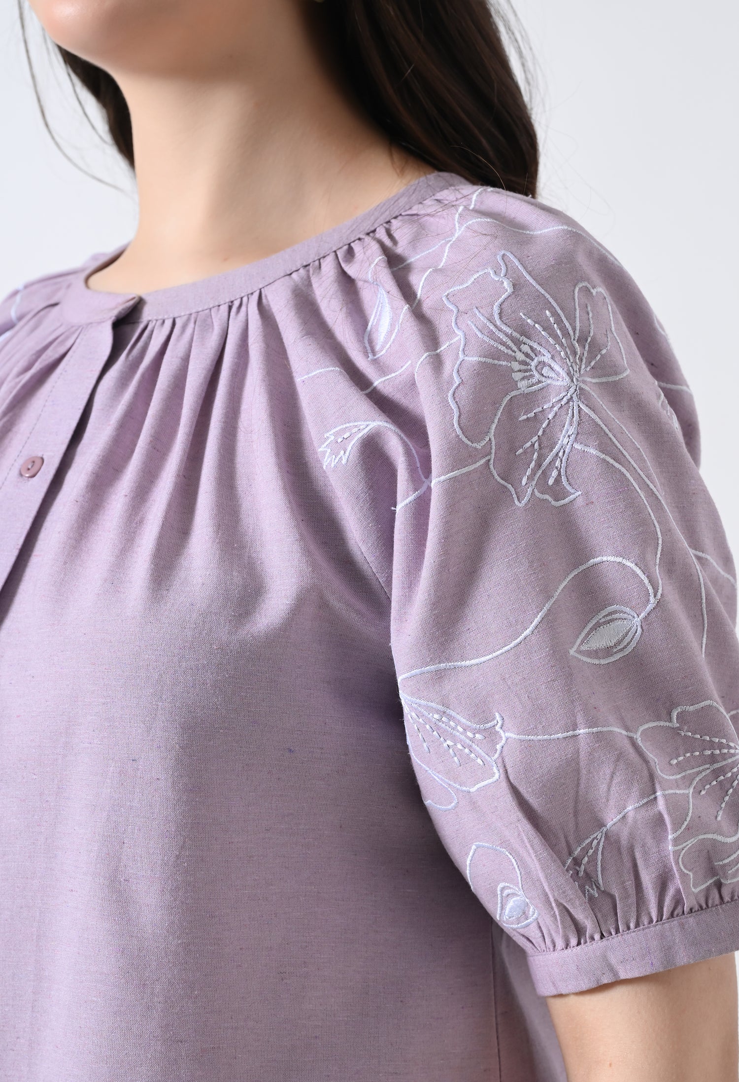 Light Purple Embroidered Half Sleeve Top for Women