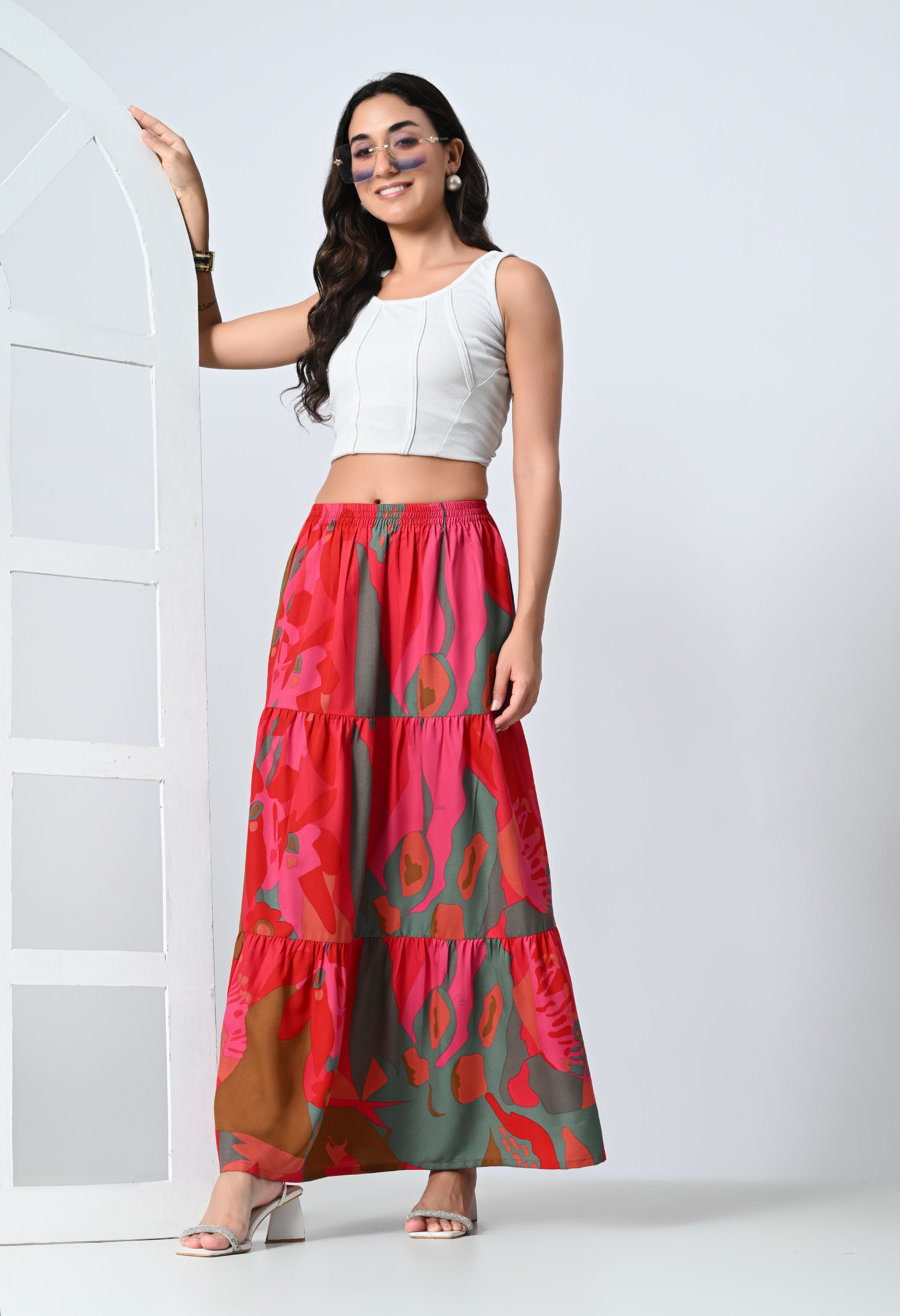 Multicolor Printed Ankle Length Skirt for Women