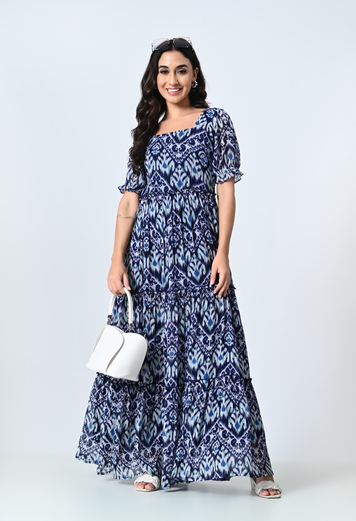 Multicolor Half Sleeve Ankle Length Dress for Women