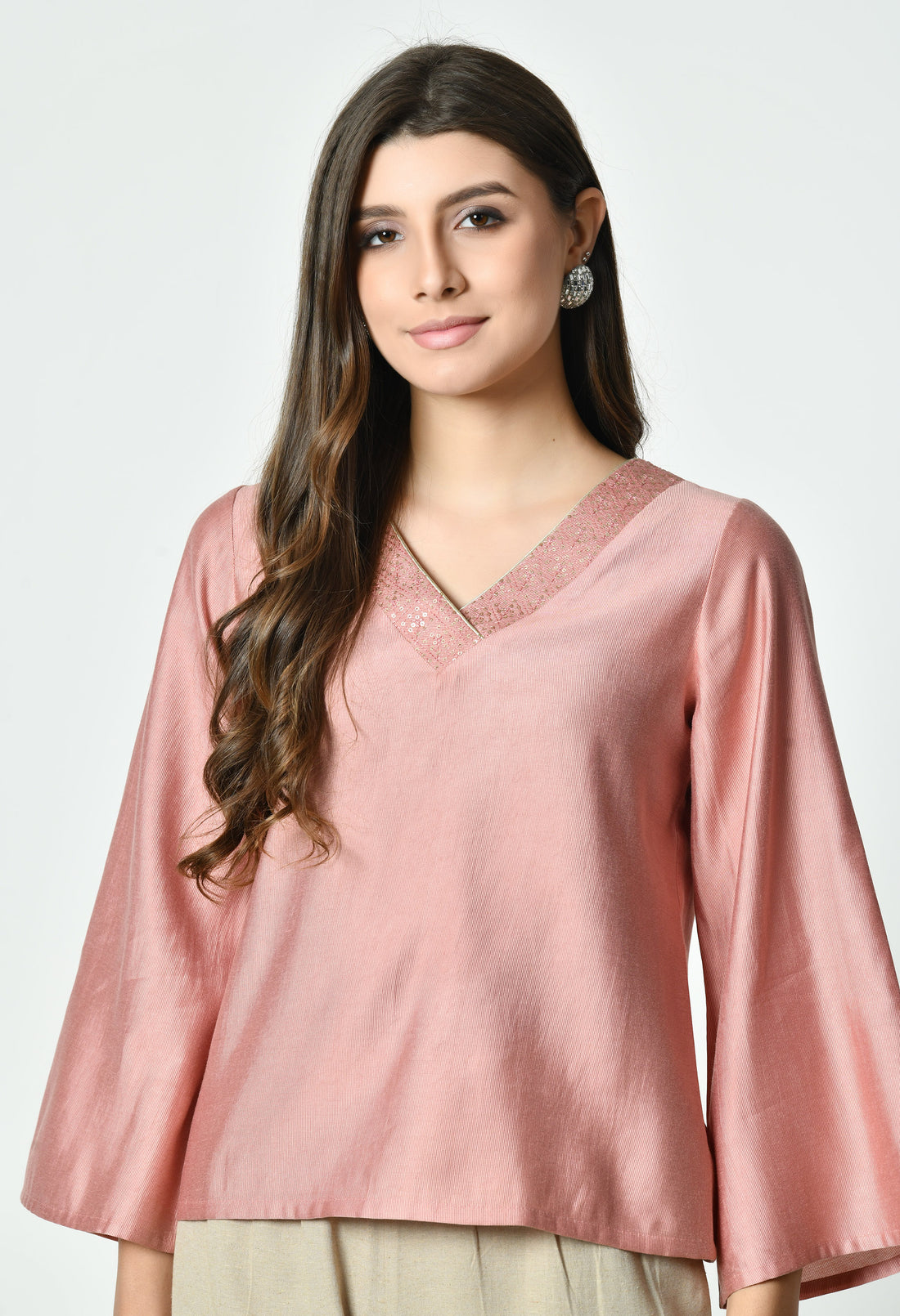 Solid V-Neck Top for Women